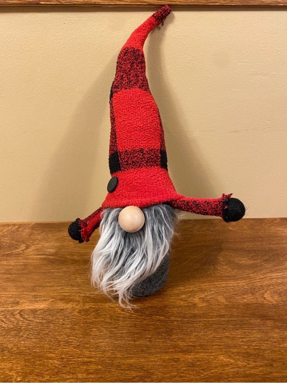 Red Plaid Gnome Figurine with Gray Beard - Unbranded